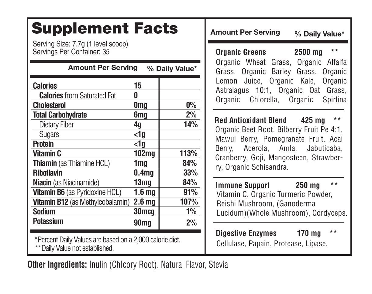 1Lifescience Organic Greens & Reds 9.5oz (Mixed Berry)
