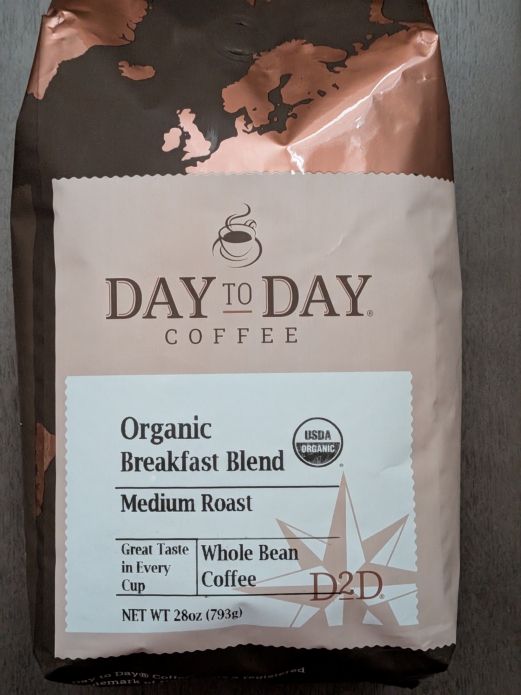 Day2Day Premium Whole Bean Organic Breakfast Coffee Blend 1.75lbs (Medium Roast)