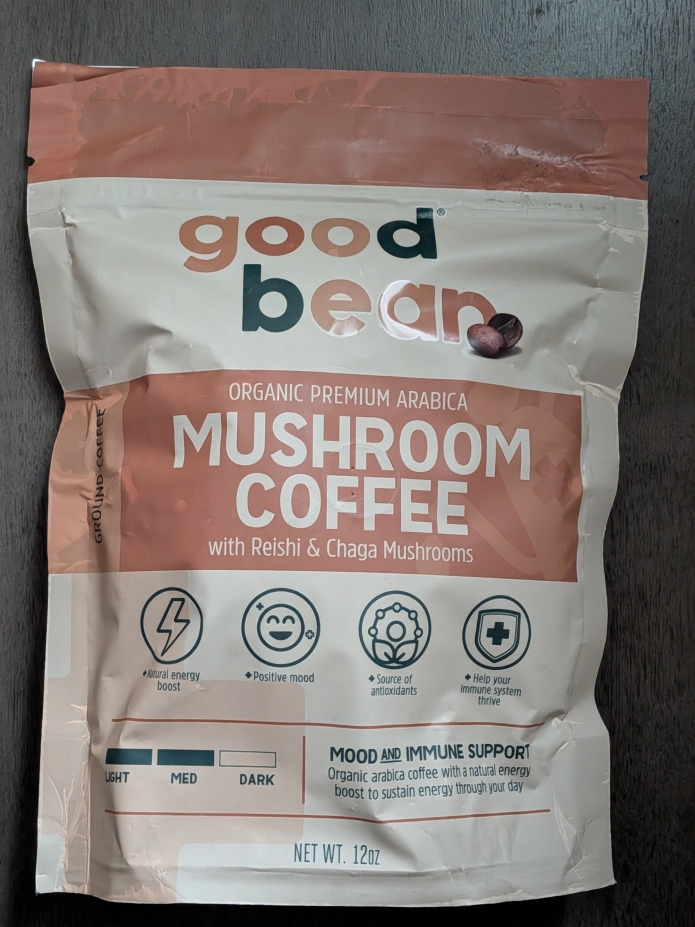 Good Bean Organic Premium Arabica Coffee with Reishi & Chaga Mushrooms 12oz (Medium Roast)
