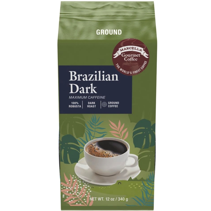 Marcella Brazilian 100% Robusta Gourmet Ground Coffee 12oz (Dark Roast)