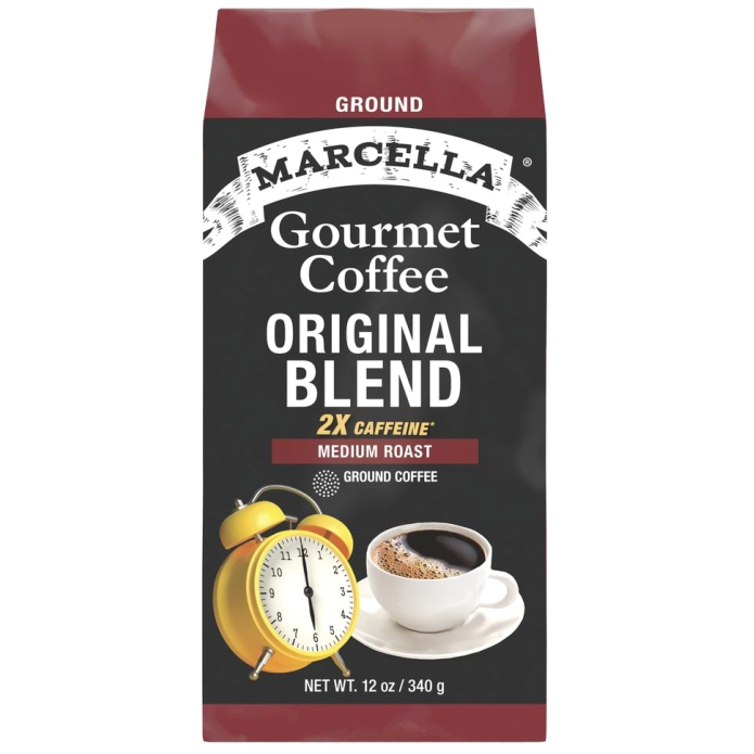 Marcella Original Blend 2X Caffeine Medium Roast Gourmet Ground Coffee 12oz (Medium Roast)