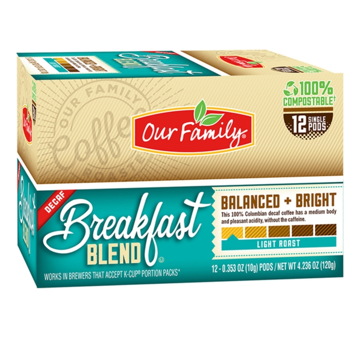 Our Family K-Cups DECAF Breakfast Blend Coffee Pods 12ct (Light Roast)
