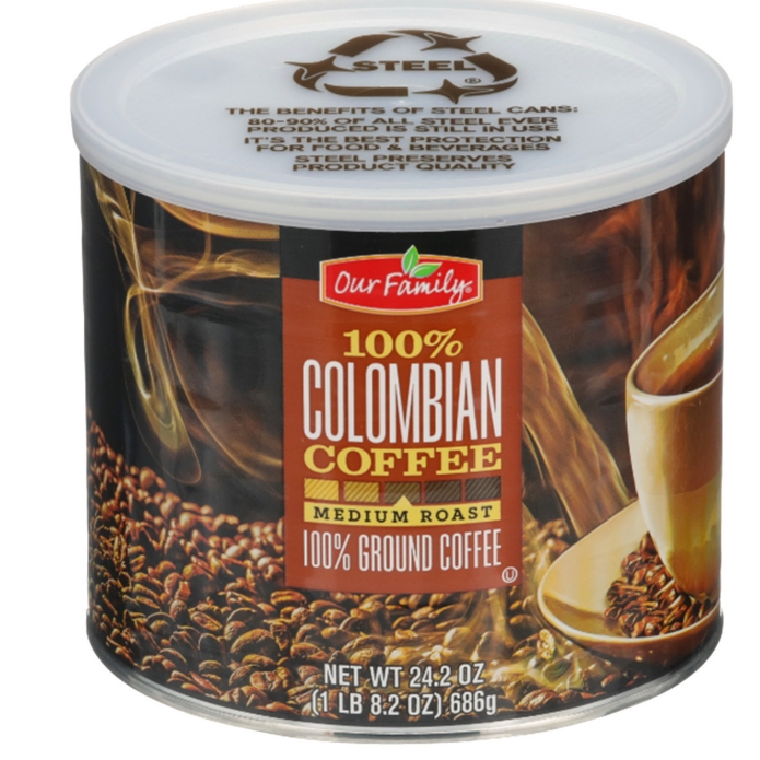 Our Family 100% Colombian Ground Coffee Tin 24.2oz (Medium Roast)