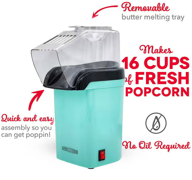 Air Popper Popcorn Machine Hot Air Kernel Maker (Aqua Green)